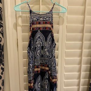 blush S navy patterned shift hi-low dress